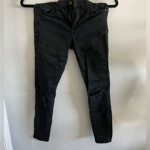 TOP SHOP LEIGH SKINNY BLACK JEANS WITH RIPS IN KNEES